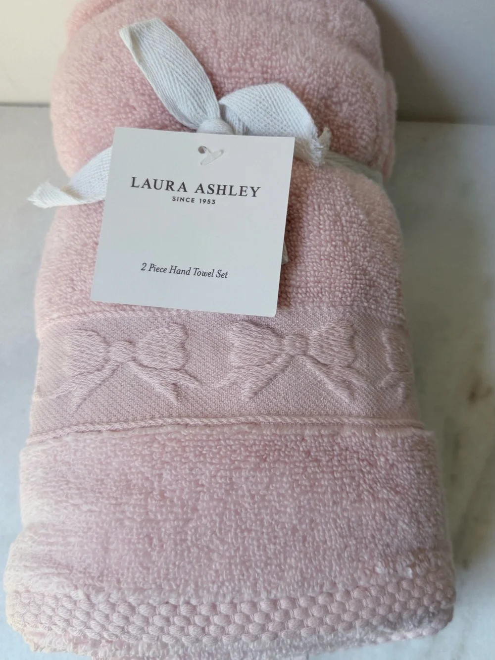 Laura Ashley Pale Pink Bow Embossed Hand Towels set of 2